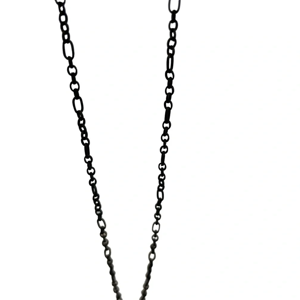 Necklace Stephan & Co. Matte Black 3D Lace Metal Pink Rhinestone Tassel